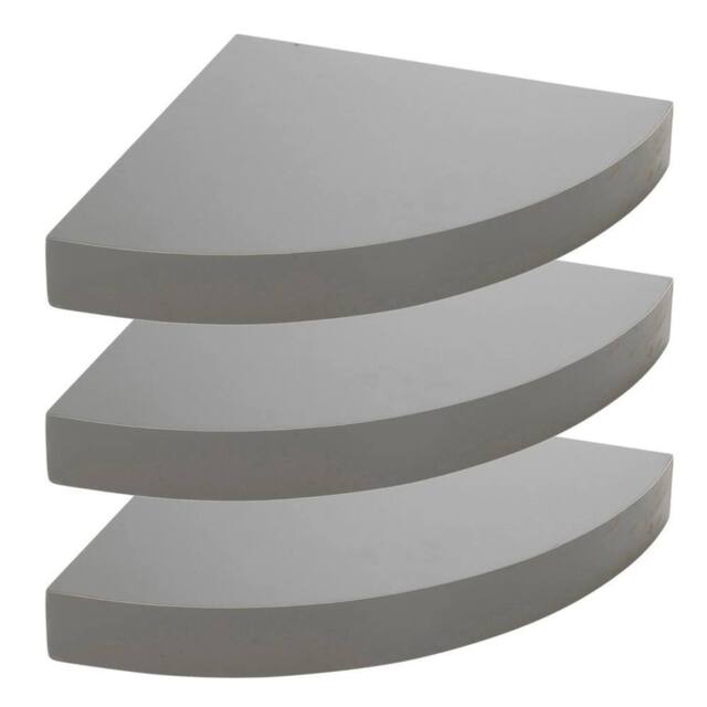 Kelvenix 3 x Grey Floating Wooden Wall Mount Corner Shelf Display Unit MDF Shelf - image 1