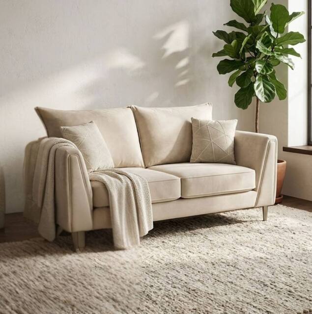Stratus Interiors Elaine Velvet Fullback Elegant sofa for Living room - 2 Seater in Cream - image 1