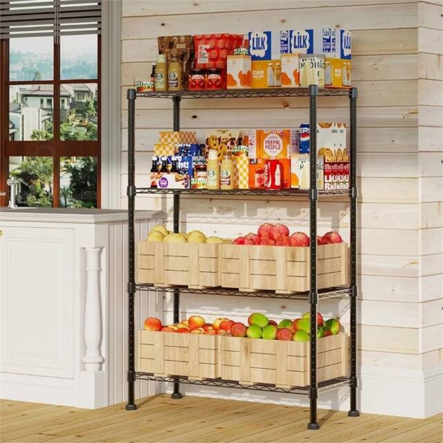 Nordara 60*137cm 4 Tier Metal Storage Rack Wire Shelf Home Kitchen Office in Black - image 1