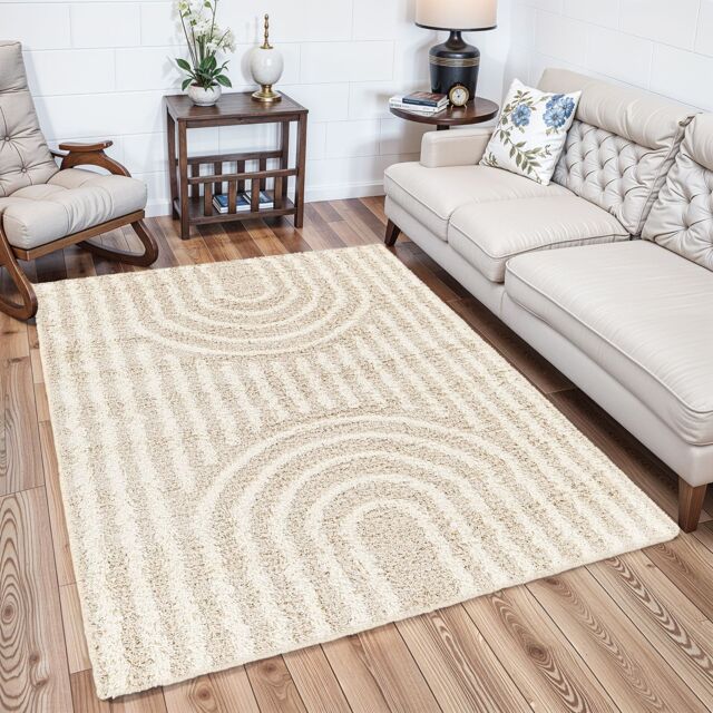 Livabliss Urban Shag-Modern Grey White Beige Brown Soft Plush Pile Living Bedroom Rug - Size: 130 cm x 190 cm - image 1