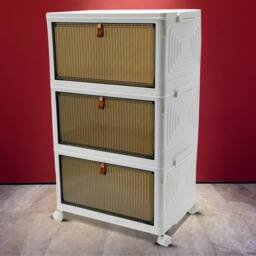 Kelvenix 3 Tier Plastic Folding Wardrobe Storage Box in White - thumbnail 1