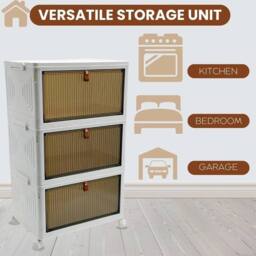 Kelvenix 3 Tier Plastic Folding Wardrobe Storage Box in White - thumbnail 2