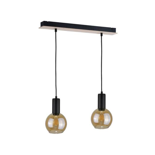 Netlighting Jantar Bar Pendant Ceiling Light Wood 50cm 2x E27 in Brown