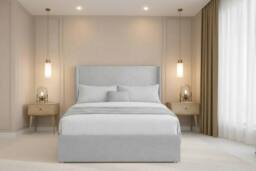"Nexus Mattresses Ltd Portofino Plush Divan Bed Base No Drawers - 54"" Winged Headboard in Silver - Size: King" - thumbnail 3