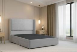 "Nexus Mattresses Ltd Portofino Plush Divan Bed Base No Drawers - 54"" Winged Headboard in Silver - Size: King" - thumbnail 1