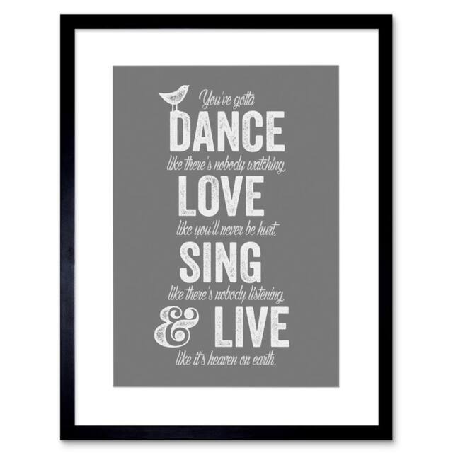 "Artery8 Quote Dance Like No One Is Watching Love 12x16"" Framed Wall Art Print in Grey - Size: W12"" x H16""" - image 1