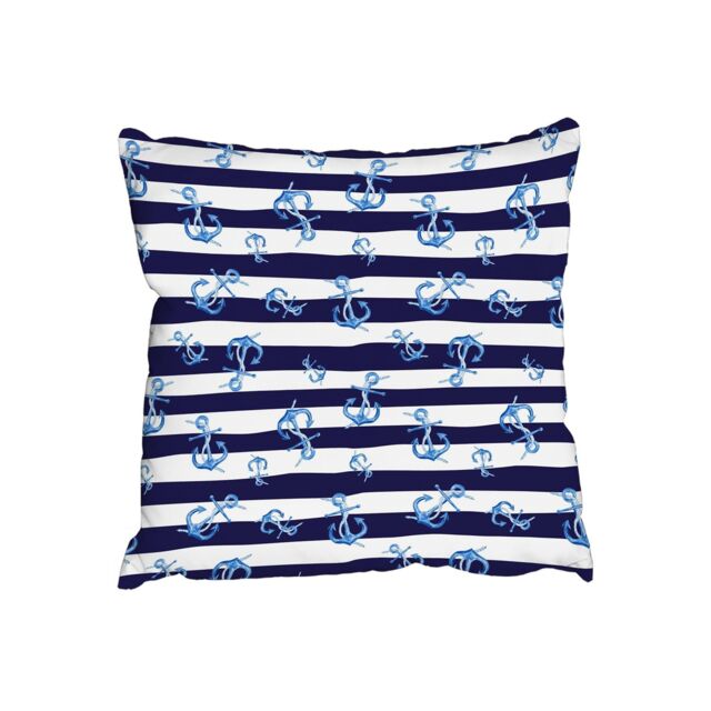 Benjamin Tate Design Cushions - Blue Anchors on Navy Striped Background (Cushion)