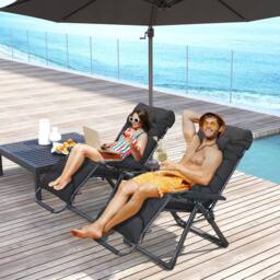 OUTSUNNY 2 PCS Reclining Zero Gravity Chair Folding Lounger Cushion Black - Size: 2 Pack