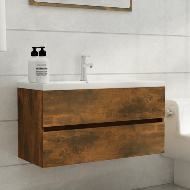 Berkfield Home Sink Cabinet Smoked Oak 90x38.5x45 cm Engineered Wood in Brown - image 1