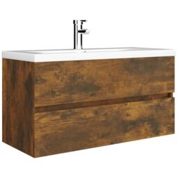 Berkfield Home Sink Cabinet Smoked Oak 90x38.5x45 cm Engineered Wood in Brown - thumbnail 4