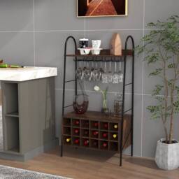 KORVIXA Freestanding Industrial Detachable Wine Bar Storage in Black - Size: 100 cm x 15 cm
