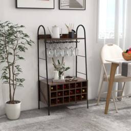 KORVIXA Freestanding Industrial Detachable Wine Bar Storage in Black - Size: 100 cm x 15 cm - thumbnail 2