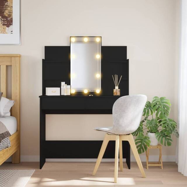 Berkfield Home Dressing Table with LED Lights Black 96x40x142 cm - Size: 96 x 40 x 142 cm - image 1