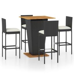 Berkfield Home 5 Piece Garden Bar Set with Cushions Poly Rattan Black