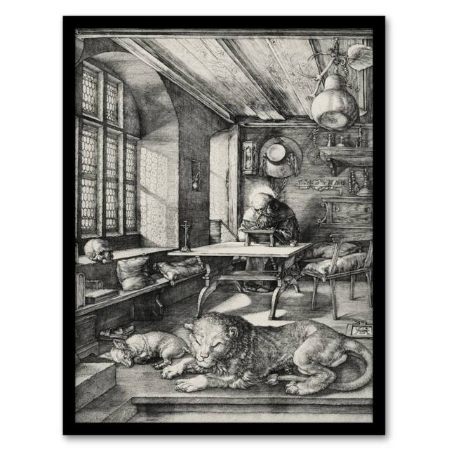 Artery8 Albrecht Durer Saint Jerome in His Study Framed Wall Art Picture Print in Grey - Size: A4 - image 1