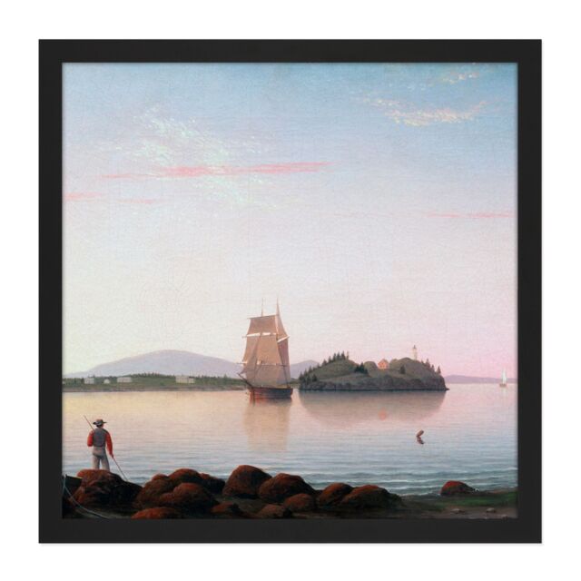 "Artery8 Wall Art Print Lane Owls Head Penobscot Bay Maine Painting Square Framed Picture 16X16 Inch in Black - Size: W16"" x H16""" - image 1