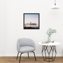 "Artery8 Wall Art Print Lane Owls Head Penobscot Bay Maine Painting Square Framed Picture 16X16 Inch in Black - Size: W16"" x H16""" - thumbnail 2