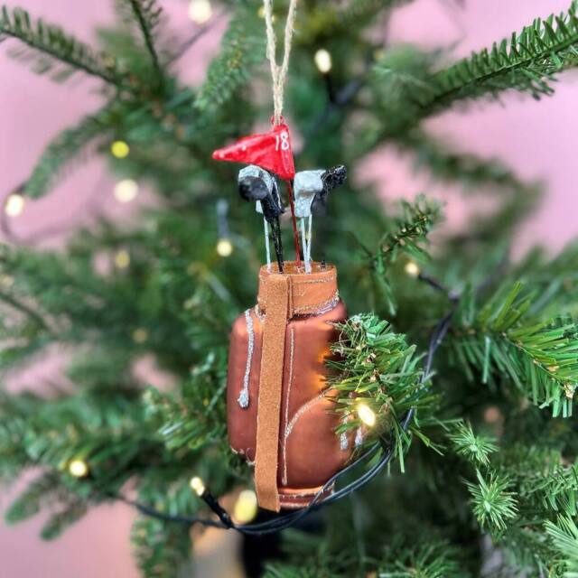 The Alphabet Gift Shop Golf Club Christmas Bauble in Brown