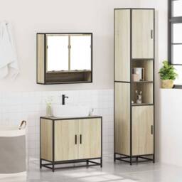 Berkfield Home Durable 3 Piece Bathroom Furniture Set Sonoma Oak Engineered Wood in Light Tan - thumbnail 4