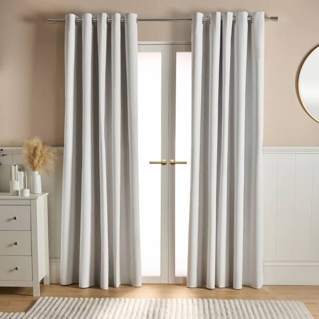 OHS Woven Texture Pair of Eyelet Curtains Ready Made Blackout in Cream - Size: 167 cm width x 228 cm drop - image 1