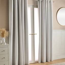 OHS Woven Texture Pair of Eyelet Curtains Ready Made Blackout in Cream - Size: 167 cm width x 228 cm drop - thumbnail 2