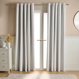 OHS Woven Texture Pair of Eyelet Curtains Ready Made Blackout in Cream - Size: 167 cm width x 228 cm drop - thumbnail 1