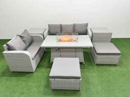 Fimous 7 Seater PE Rattan Wicker Garden Furniture Patio Conservatory Sofa Set w/ Firepit Dining Table 3 Seater Sofa Love Sofa 2 Big Footstool 2 Side - thumbnail 1