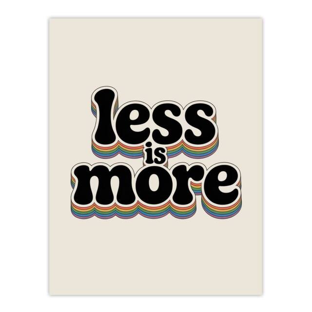 "Artery8 Less Is More Retro Rainbow Font Typography Wall Art Print in Beige - Size: W12"" x H16""" - image 1