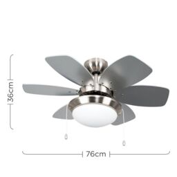 "ValueLights Spitfire 30"" 6 Blade Chrome & Black Ceiling Light Fan in Silver" - thumbnail 6