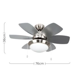"ValueLights Spitfire 30"" 6 Blade Chrome & Black Ceiling Light Fan in Silver" - thumbnail 5