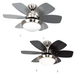 "ValueLights Spitfire 30"" 6 Blade Chrome & Black Ceiling Light Fan in Silver" - thumbnail 2
