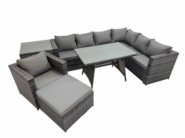 Fimous Patio Furniture Sets with Dining Table Chair Big Stool Side Table in Dark Grey - image 1