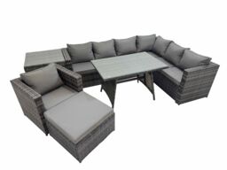 Fimous Patio Furniture Sets with Dining Table Chair Big Stool Side Table in Dark Grey - thumbnail 1