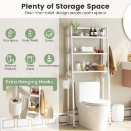 Costway Over The Toilet Storage Shelf 3 Tiers Standing Above Toilet Rack Stand in White - thumbnail 6