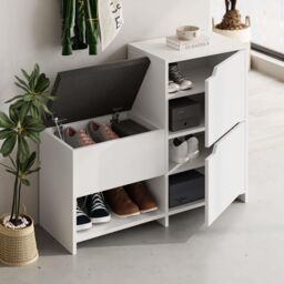 Decortie 'Haven' Modern 3-Door Shoe Storage Bench 101cm in White - Size: 2 Pack - thumbnail 4