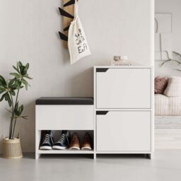 Decortie 'Haven' Modern 3-Door Shoe Storage Bench 101cm in White - Size: 2 Pack - thumbnail 5