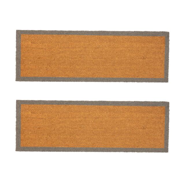 Nicola Spring Coir Door Mats - 120 x 40cm - Grey Border - Set of 2 in Brown - Size: 40 cm x 120 cm - image 1