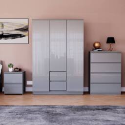 HD Designs Vida Designs Glinton 3 Piece Bedroom Set (2 Drawer Bedside Chest, 4 in Grey - thumbnail 1