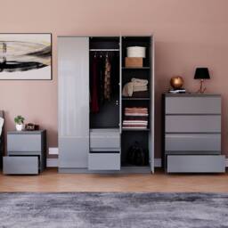 HD Designs Vida Designs Glinton 3 Piece Bedroom Set (2 Drawer Bedside Chest, 4 in Grey - thumbnail 3