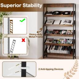 Gymax Tall Freestanding Slant Display Shelf Industrial 6-Tier Bookcase in Brown - thumbnail 5