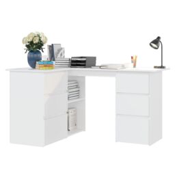 Berkfield Home Corner Desk White 145x100x76 cm Engineered Wood - Size: 145 x 100 x 76 cm - thumbnail 4