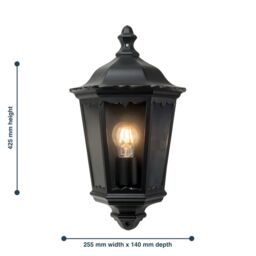 First Choice Lighting Sienna - Black with Clear Glass IP44 Outdoor Half Lantern Wall Light - thumbnail 5