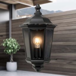 First Choice Lighting Sienna - Black with Clear Glass IP44 Outdoor Half Lantern Wall Light - thumbnail 3
