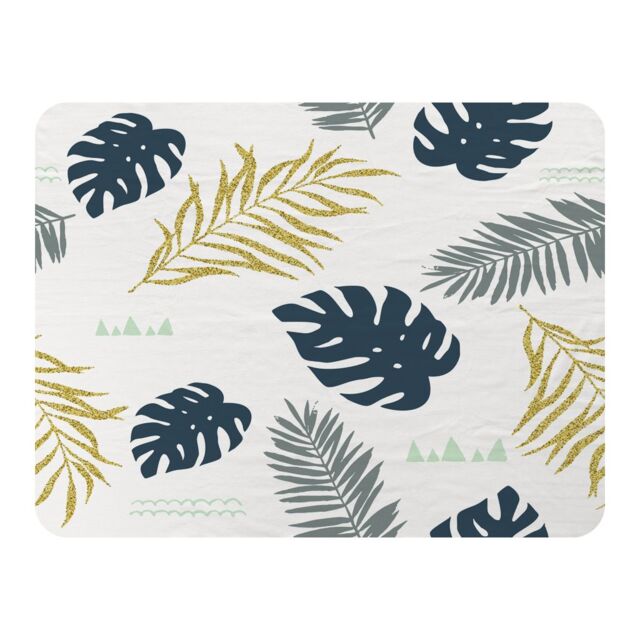 Benjamin Tate Design Gold Glitter & Navy Leaves Blanket in Natural - Size: 120 cm x 150 cm - image 1