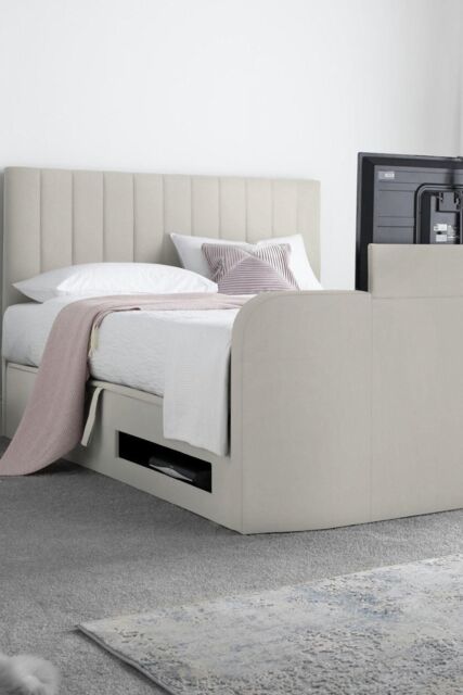 Time4sleep Onelife Natural Velvet Upholstered TV Ottoman - Bed Frame in Beige - Size: King - image 1