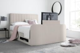 Time4sleep Onelife Natural Velvet Upholstered TV Ottoman - Bed Frame in Beige - Size: King - thumbnail 2