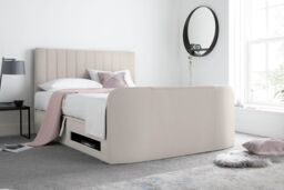 Time4sleep Onelife Natural Velvet Upholstered TV Ottoman - Bed Frame in Beige - Size: King - thumbnail 4