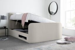 Time4sleep Onelife Natural Velvet Upholstered TV Ottoman - Bed Frame in Beige - Size: King - thumbnail 3