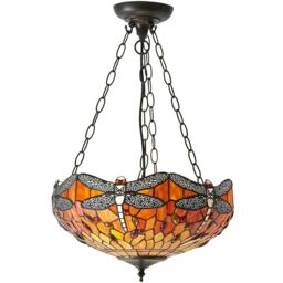Loops Tiffany Glass Hanging Ceiling Pendant Light Orange Dragonfly 3 Lamp Shade i00111