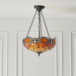 Loops Tiffany Glass Hanging Ceiling Pendant Light Orange Dragonfly 3 Lamp Shade i00111 - thumbnail 5